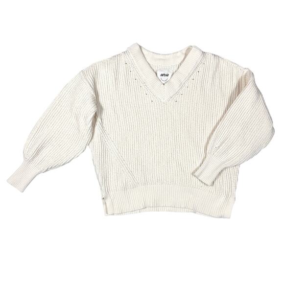 Aerie Chunky Knit Cream Ribbed V-Neck Sweater with Balloon Sleeves Size XXS - Picture 1 of 8